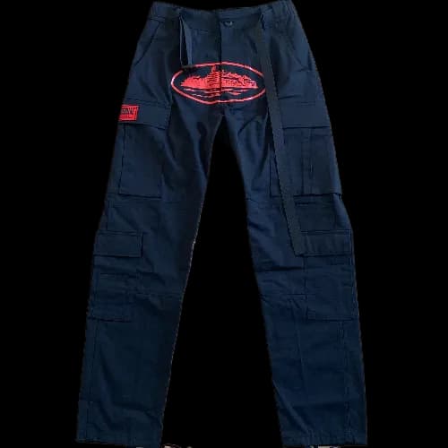 Corteiz pants cargo black red logo