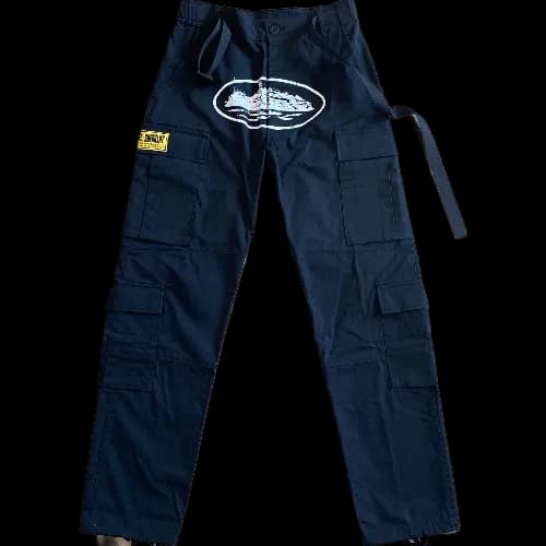 Corteiz pants cargo black White Logo Yellow Patch