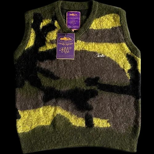 corteiz gilet Mohair Knit Green Yellow Brown Camo