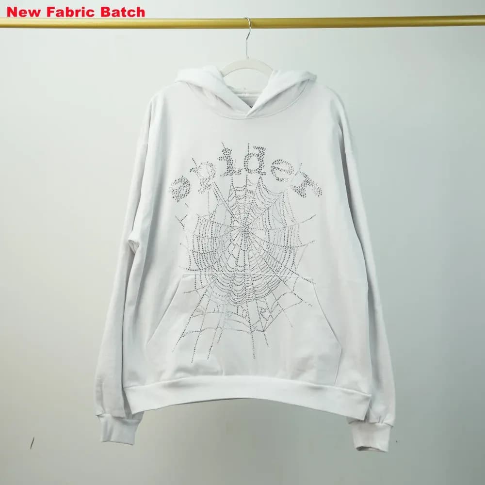 Sp5der Rhinestone Logo Hoodie White - KakoBuy Spreadsheet