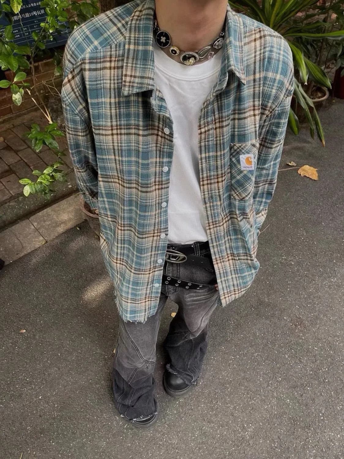 卡哈特 纯棉格纹长袖衬衫男2024年早秋拼接毛边休闲外套情侣款 (59) - KakoBuy Spreadsheet
