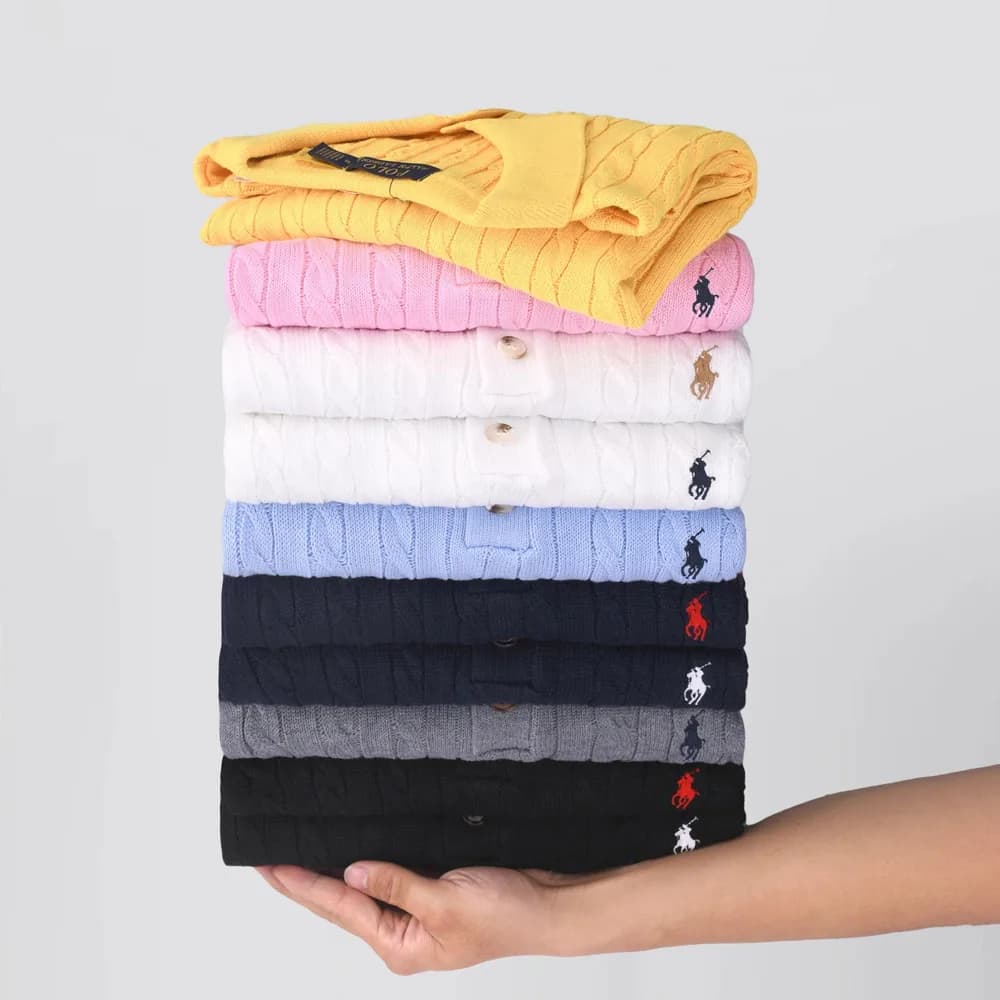 Polo-Style Cable Knit Sweater