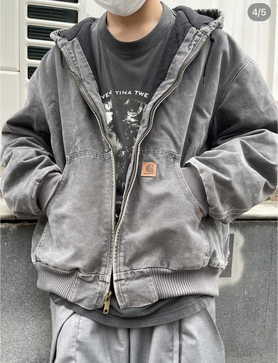High quality second-hand j130 card @哈Carha washed distressed hooded zipper jacket loose cotton coat