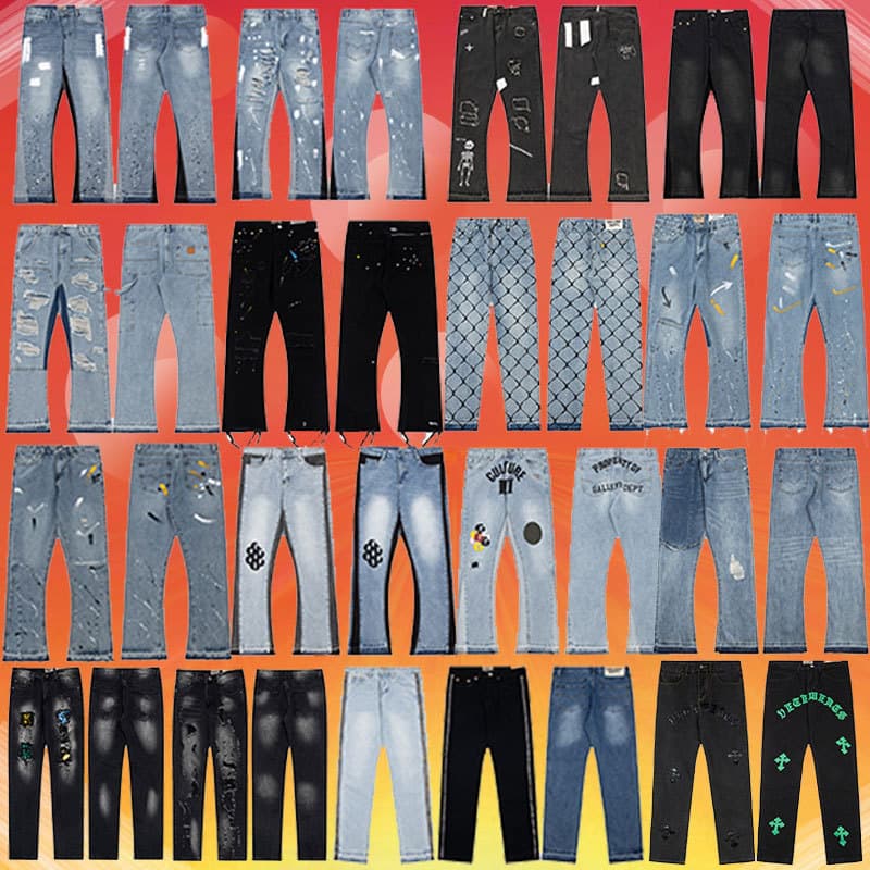 Foreign single GALLERY DEPT ink graffiti micro-flared stitching ripped casual loose jeans long pants trendy - KakoBuy Spreadsheet