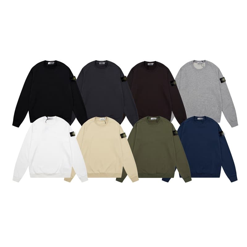 sto stonene round neck pullover plus velvet sweater basic style solid color long sleeve autumn and winter men and women all-match island Stone - KakoBuy Spreadsheet