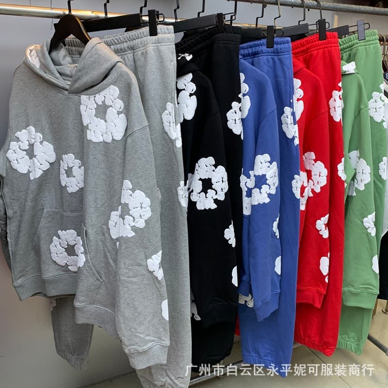 European and American Hip-Hop Cotton Wreath Swearsuit Kapok Print Hooded Sweater Pants Sports Suit - KakoBuy Spreadsheet