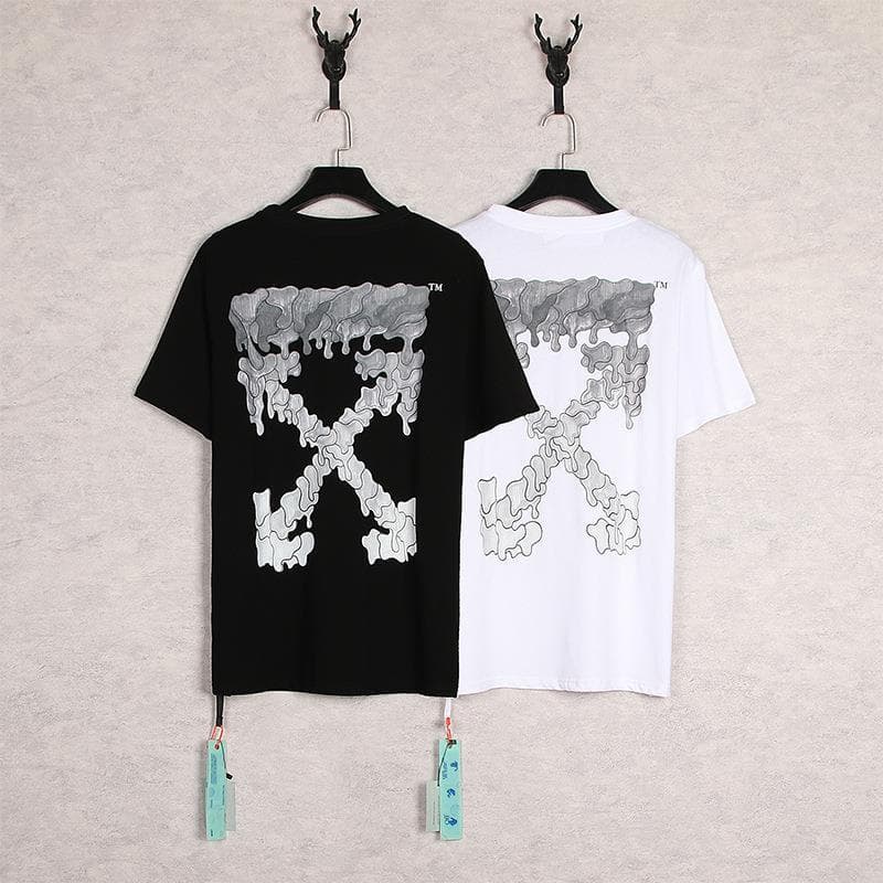 OW water drop arrow dissolving summer youth cotton non-hooded casual loose collarless letter bottoming shirt