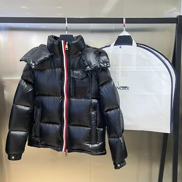 蒙家彩条织带羽绒服男士可脱卸帽加厚保暖白鸭绒外套女明星同款