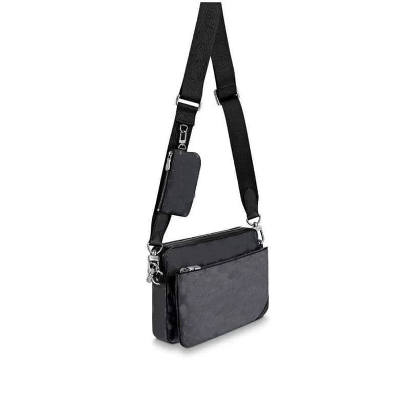 2023 autumn and winter new men's one-shoulder crossbody three-in-one messenger bag black flower hand-held leather bag storage bag one shoulder - KakoBuy Spreadsheet