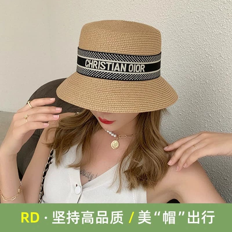 D hat women 2024 new straw hat ladies sun visor sun protection fisherman hat straw fashion basin hat summer