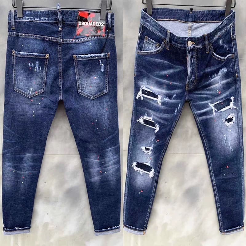 Autumn and winter New broken paint men's slim fit hole patch stretch D2 Jeans skinny pants - KakoBuy Spreadsheet