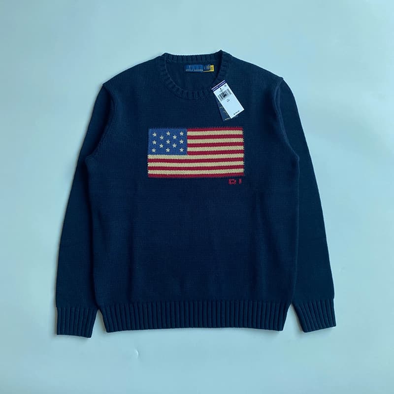 rl sweater round neck XINGX national flag men's and women's same loose classic old money style pullover pure cotton sweater top