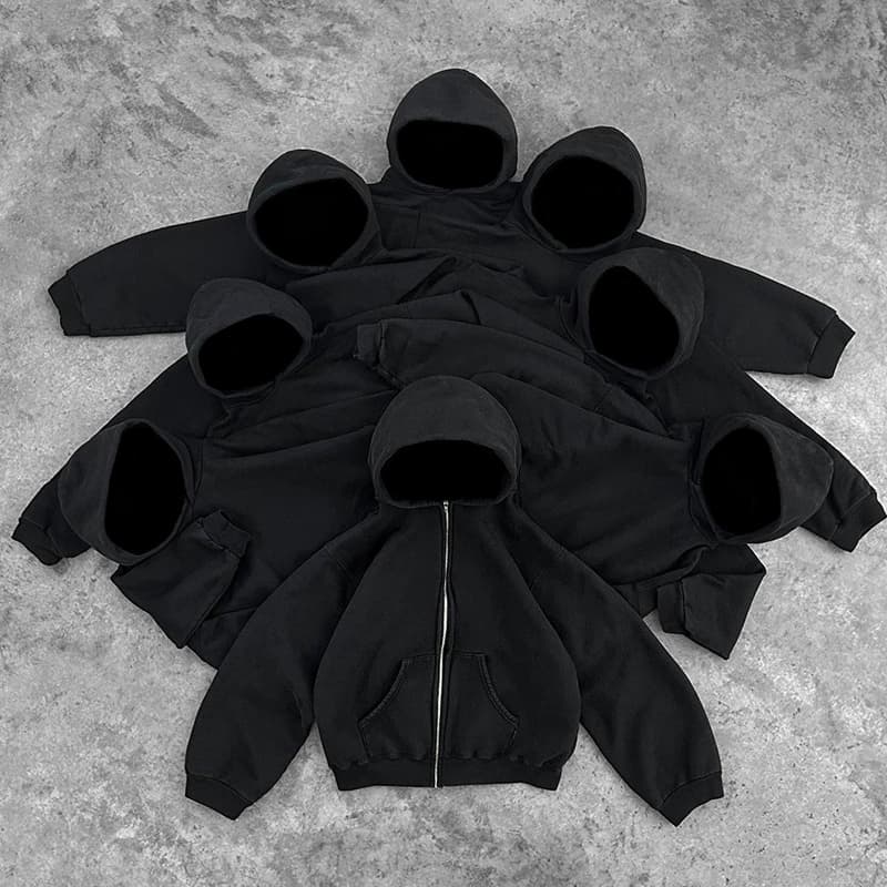 Autismss Treasure House Heavy Autumn Solid Black Hooded Cardigan Jacket All-match Classic College Style