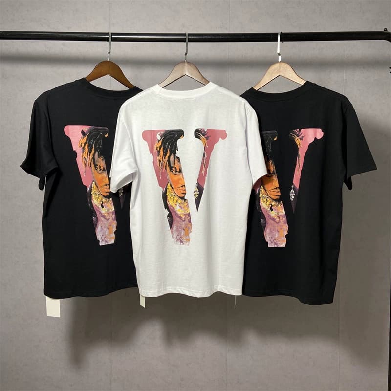 American high street Juice WRLD collaboration big V character print high street hip hop men and women loose short-sleeved T-shirt