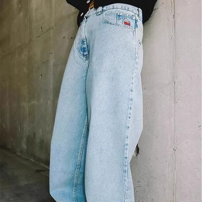 Trendy hip-hop skateboard jeans Wang Yibo same loose daddy pants wide-leg jeans straight mid-waist street - KakoBuy Spreadsheet