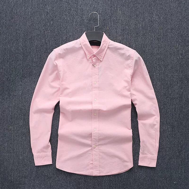 Men's soft washed natural cotton men's spring new Oxford shirt solid color slim shirt