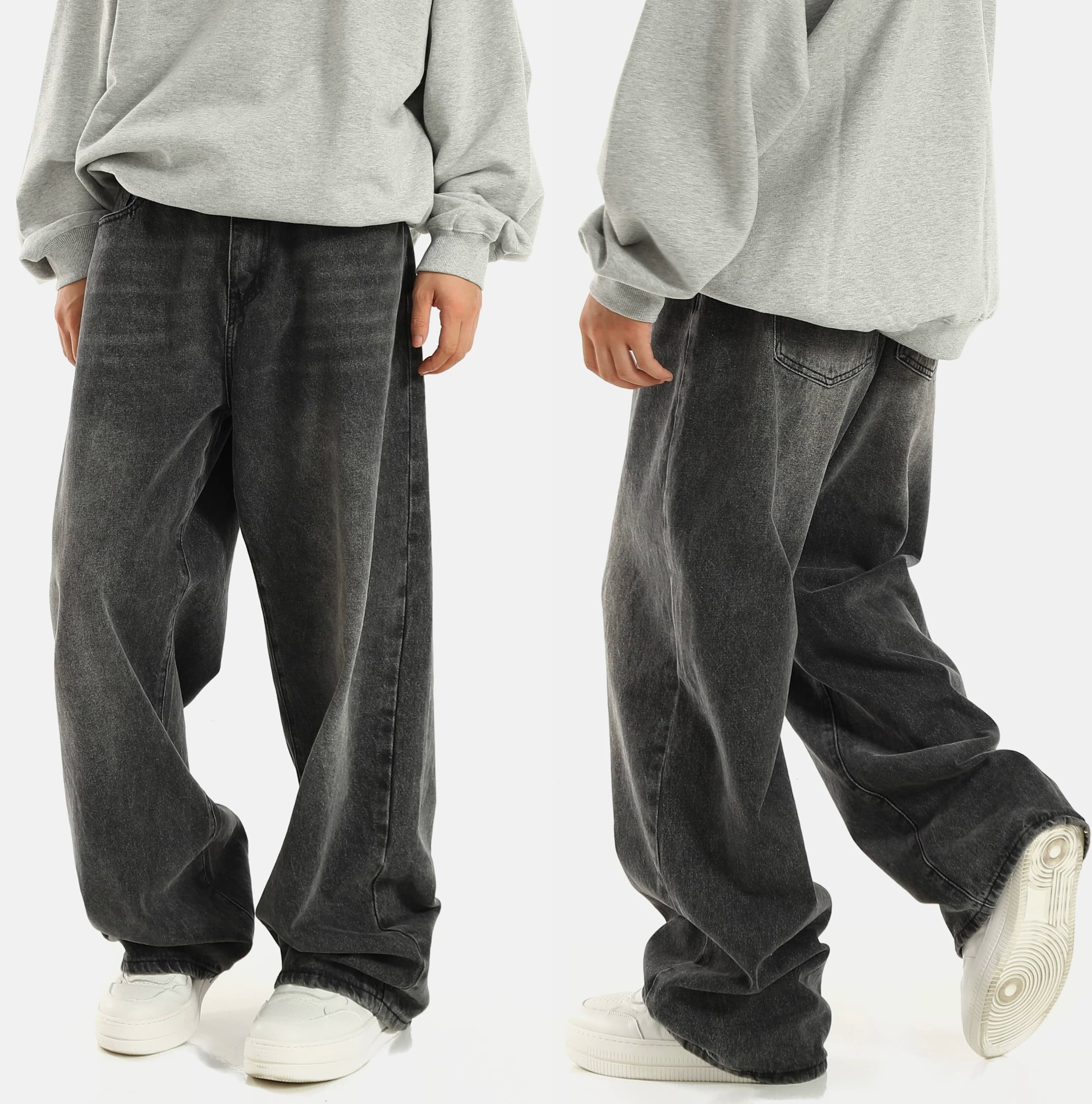 American retro smoky gray elastic waist jeans for men and women, loose straight wide-leg drape pants, trendy brand - KakoBuy Spreadsheet