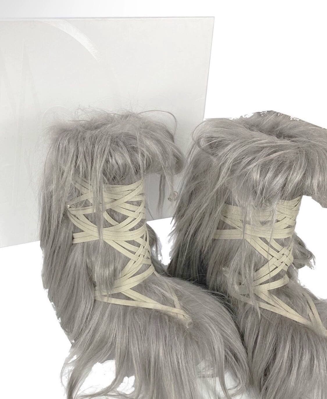 Rick owens x crazy lace-up fur snow boots