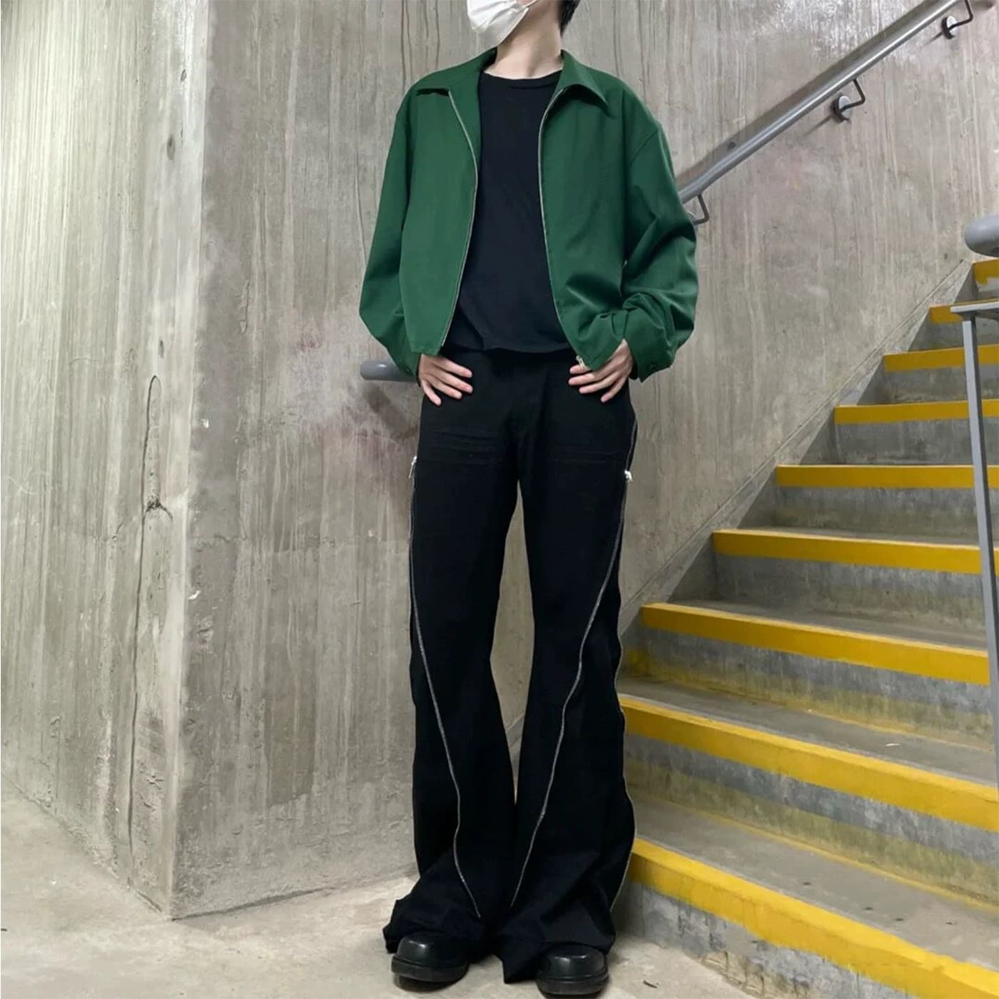 [Ready stock] Ro style double-line zipper cow king banana loose casual straight flared denim trousers