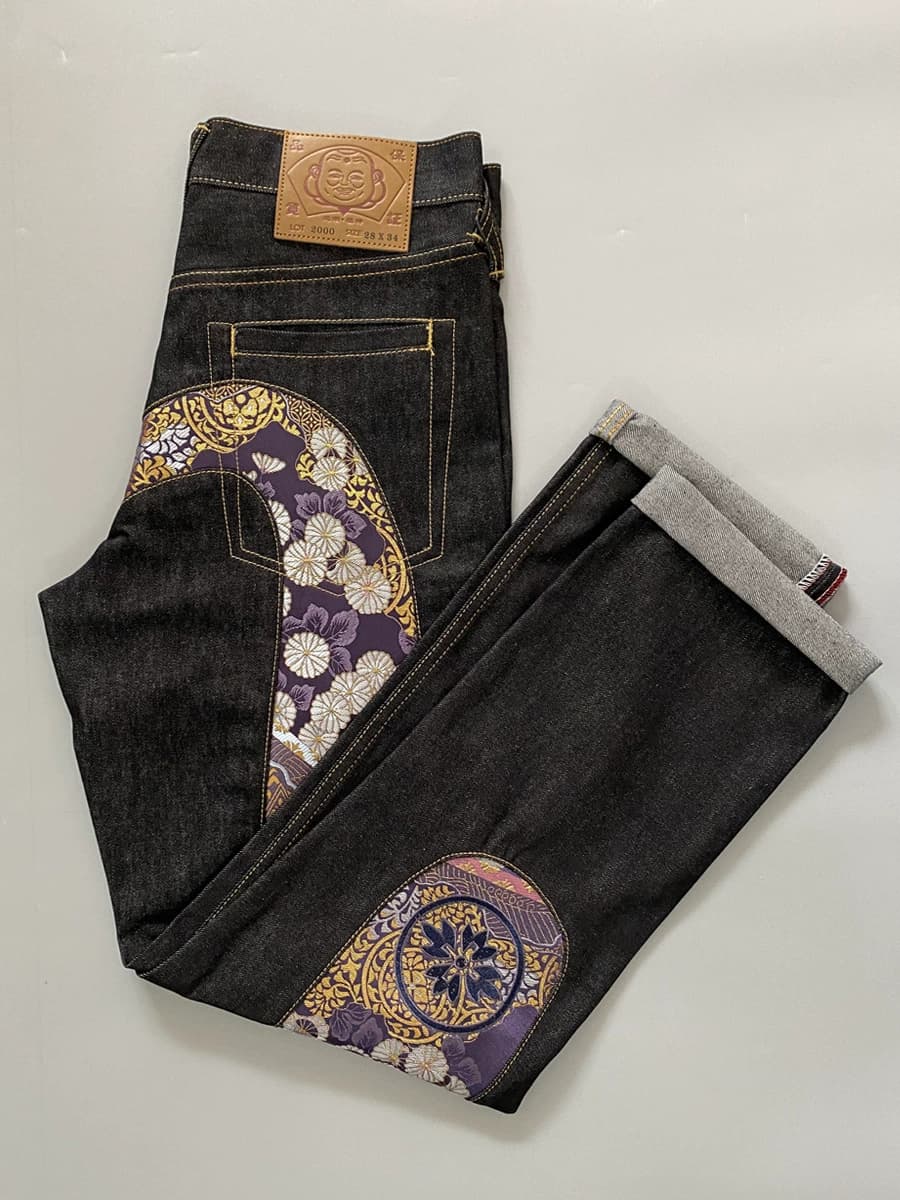 New arrivals: Fukushin jeans men's straight leg trendy brand large M purple brocade jacquard embroidered trendy pants - KakoBuy Spreadsheet