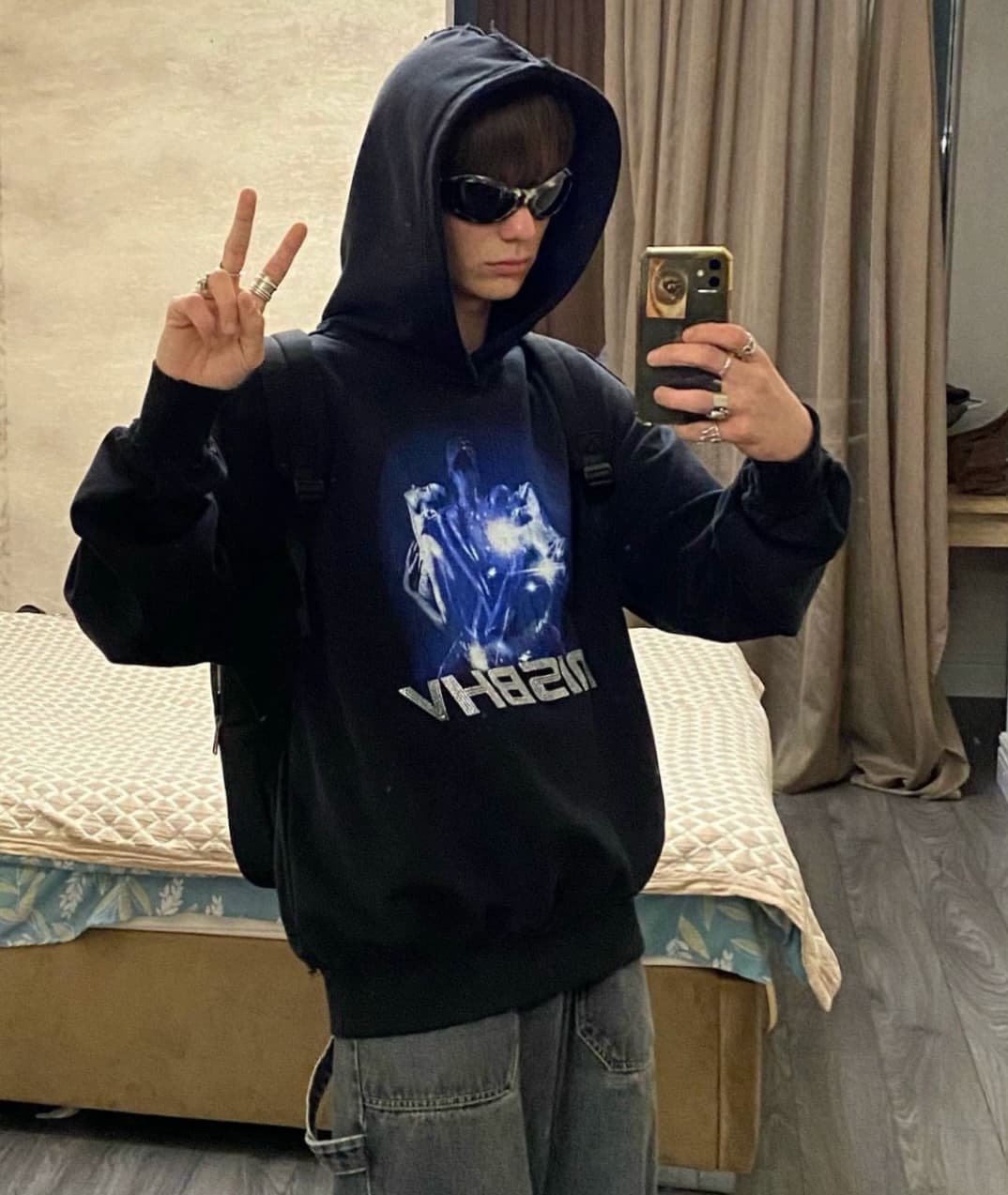 Msbhv 2001 Polizei Print Hoodie 烫钻 印花 460g重磅毛圈卫衣