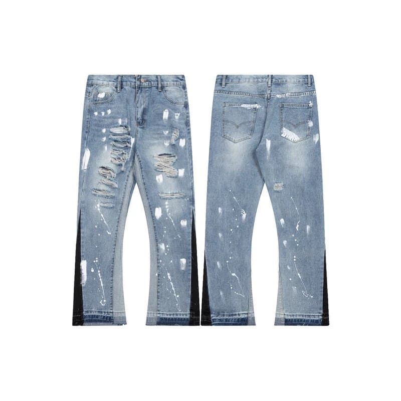 Glery dpt retro distressed ink-splashed high street vibe straight wide-leg jeans - KakoBuy Spreadsheet