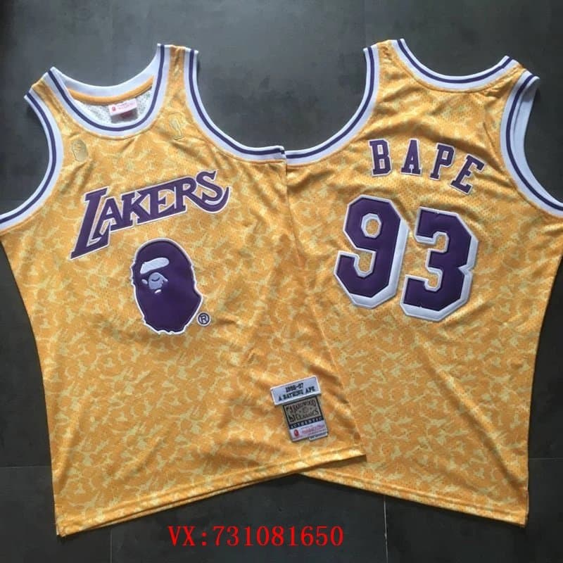 BAPE MITCHELL NESS co-branded NBA Lakers jersey vest T-shirt men's yellow No. 93 - KakoBuy Spreadsheet