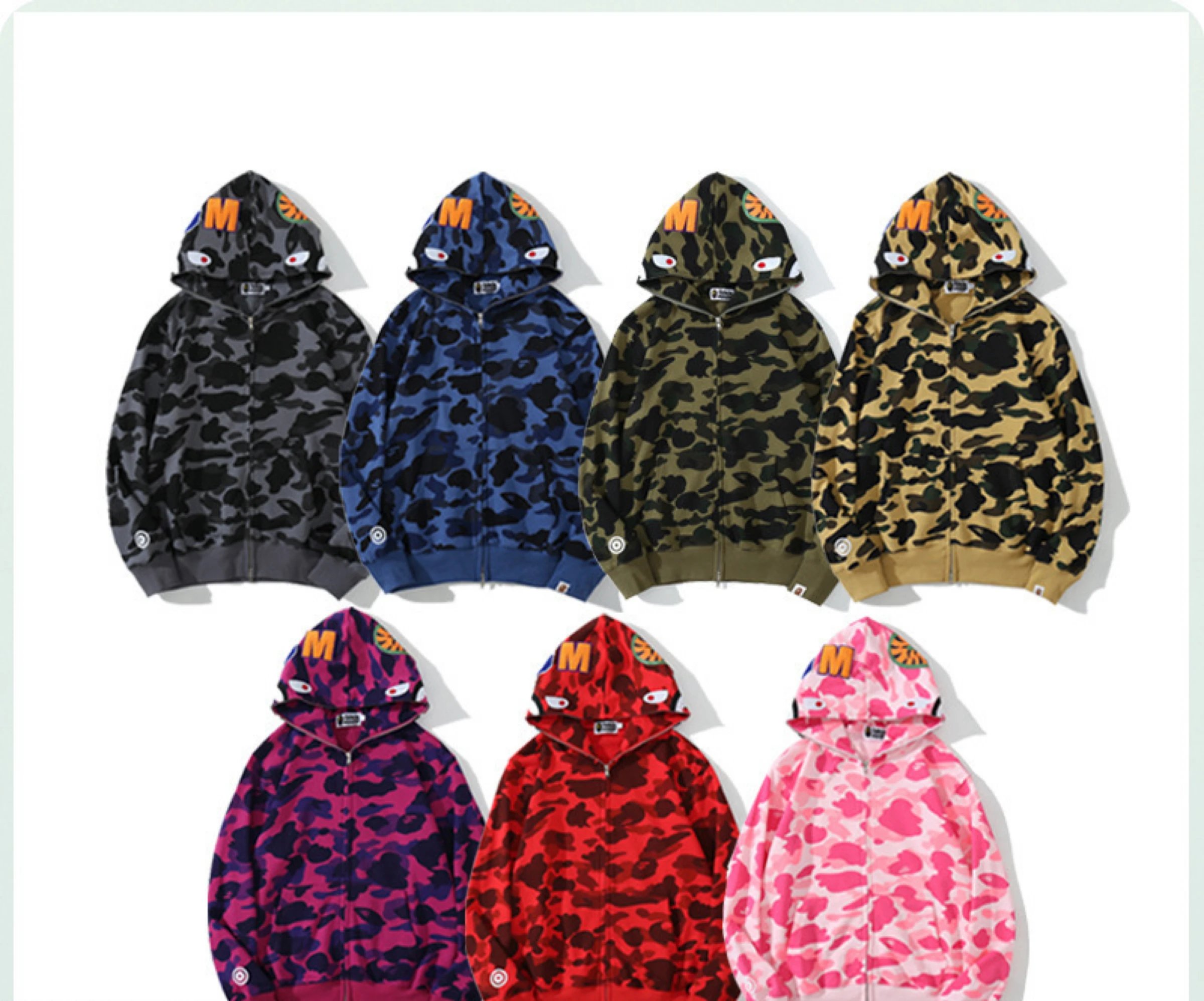 bape！Trendy brand bape shark camouflage men's casual loop hooded guard (3)